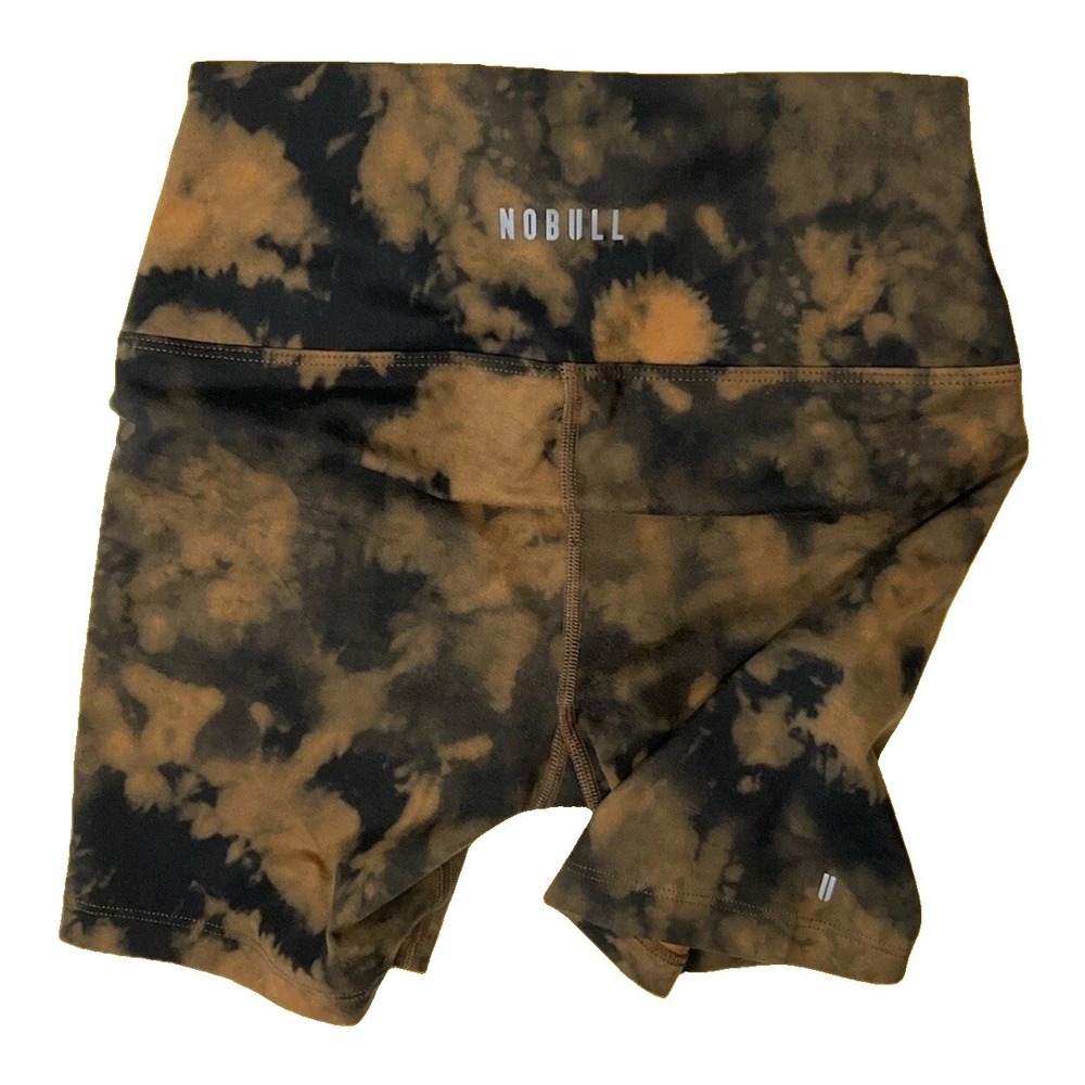 NoBull High Rise Shorts Womens Small Brown Tie Dye Compression Crossfit Gym Logo